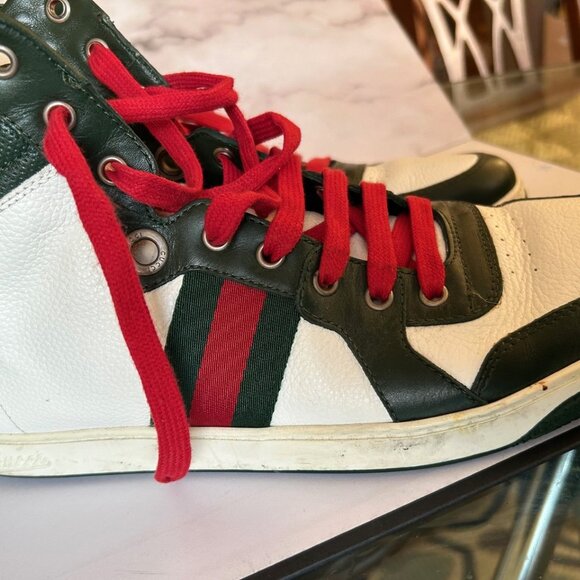 GUCCI Web Accent Mens shoes - Size 10 1/2 G  11 1/2 US- Hi Top Sneakers Preworn - Picture 12 of 15